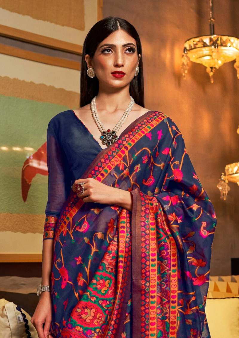 Blue Pashmina Modal Silk Saree