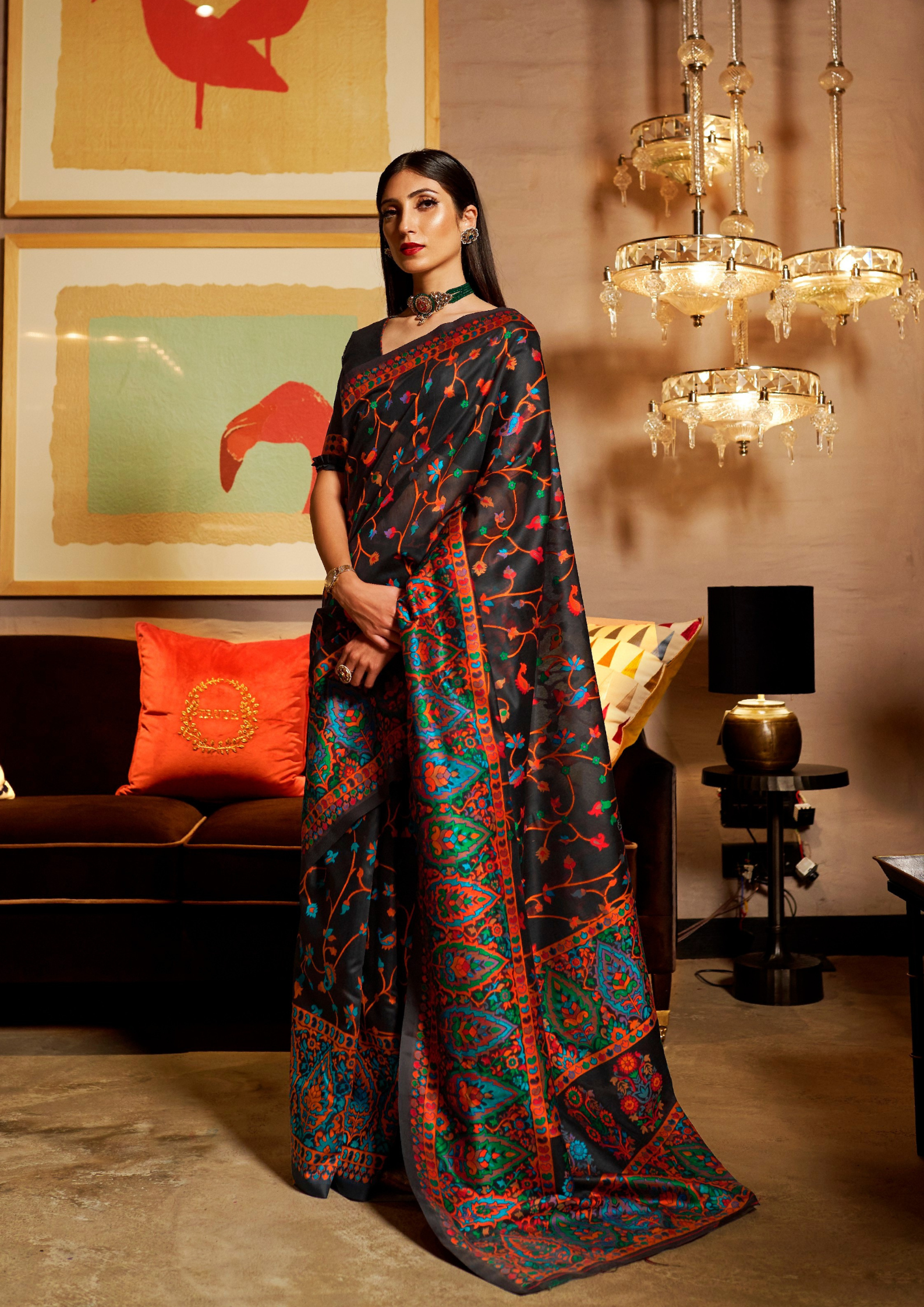 Black  Pashmina Modal  Silk Saree