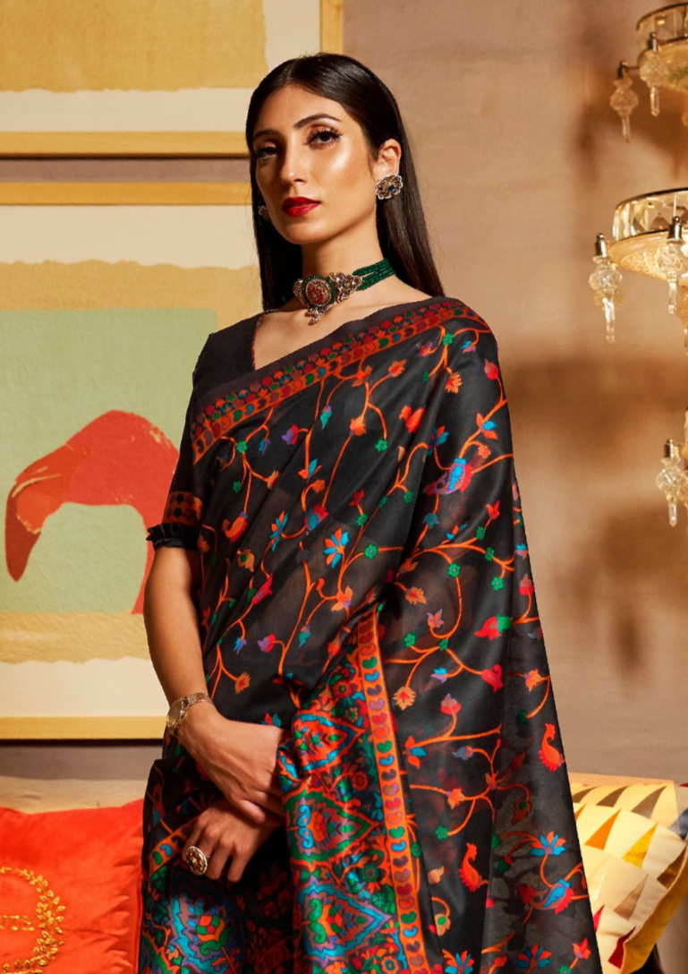 Black  Pashmina Modal  Silk Saree