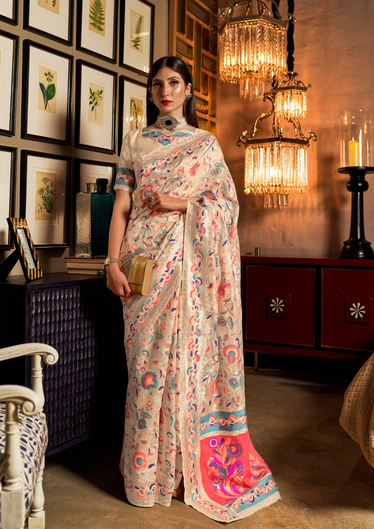 Beige Pashmina Modal Silk Handloom Saree