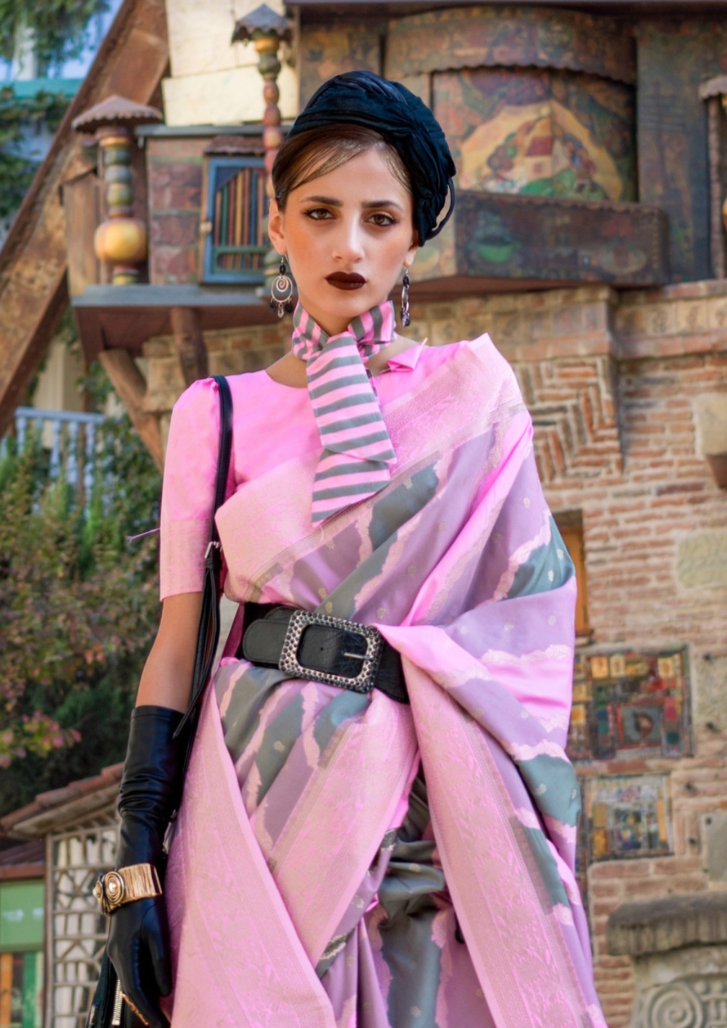 Pink Rangkaat Handwoven soft silk Saree