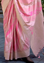 Pink and Gold Rangkaat Handwoven soft silk Saree
