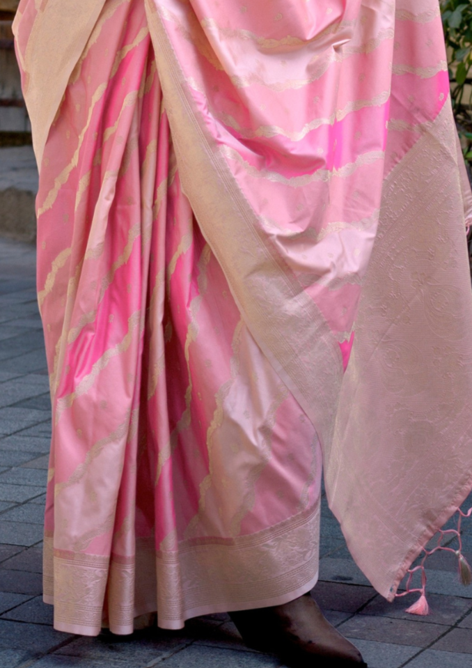 Pink and Gold Rangkaat Handwoven soft silk Saree