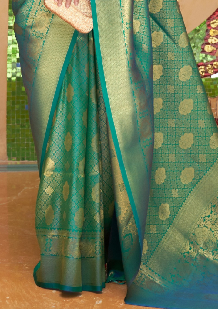 Elegant Green Silk Handloom weaving saree