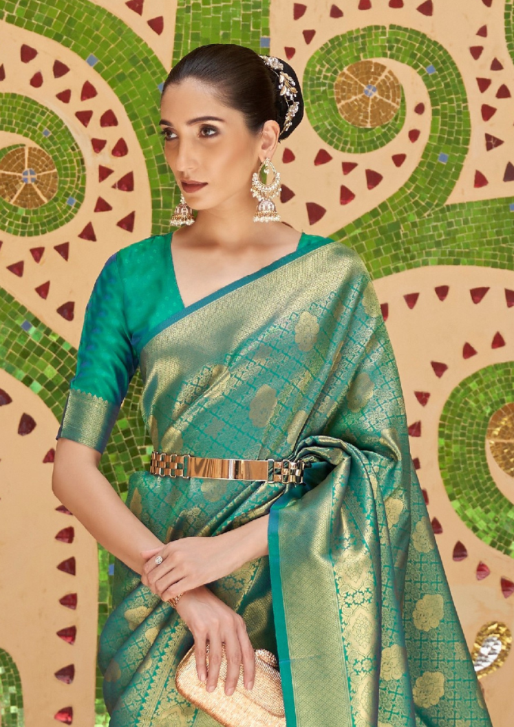 Elegant Green Silk Handloom weaving saree