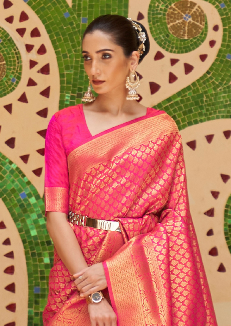 Elegant Pink Silk Handloom weaving saree