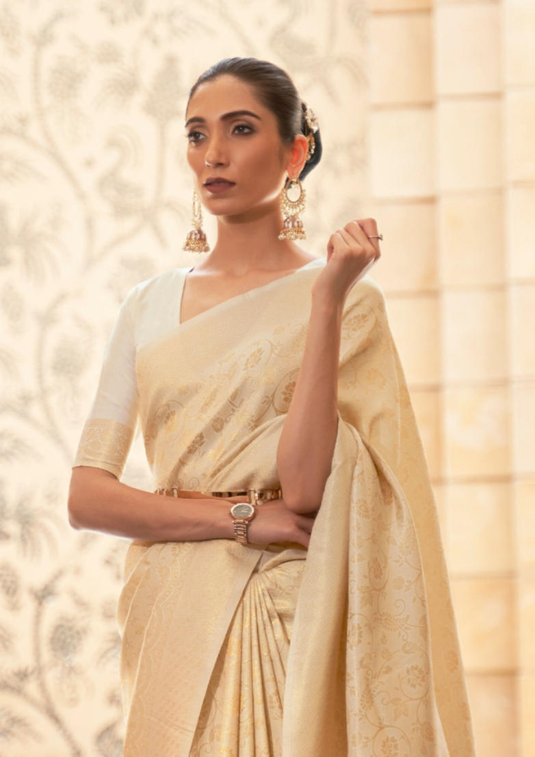 Elegant Gold Silk Handloom weaving saree