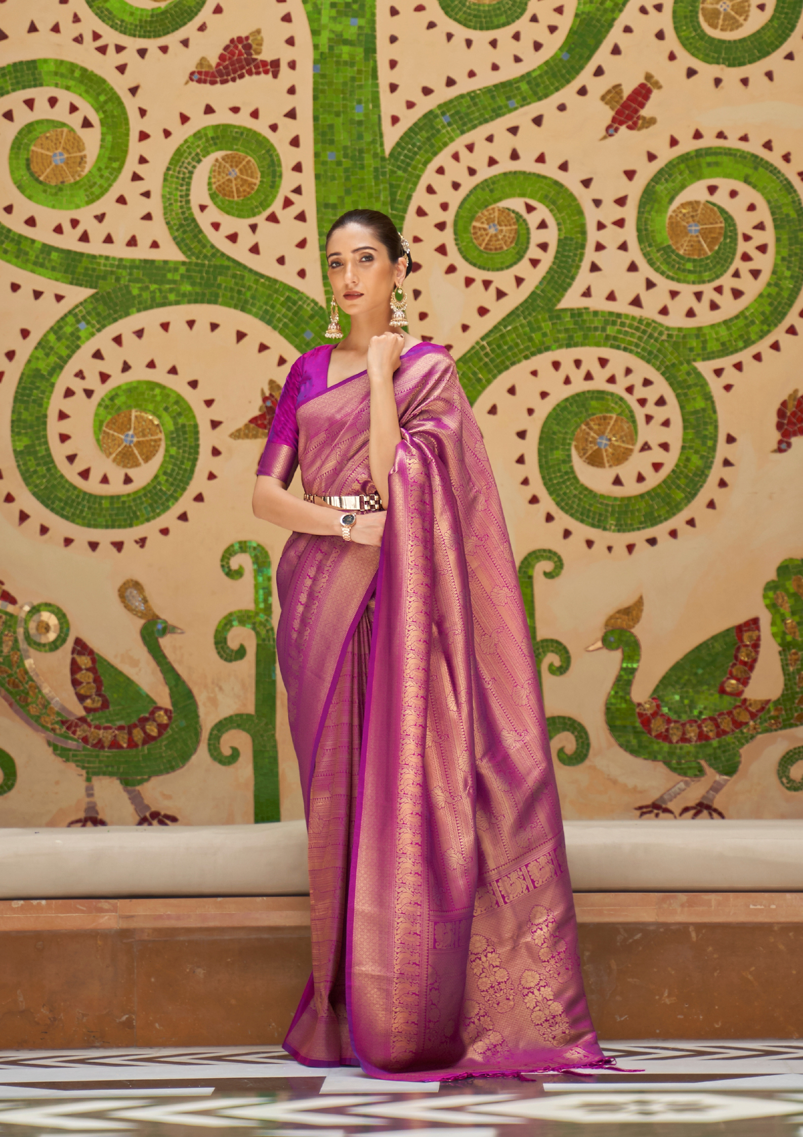 Elegant Purple Silk Handloom weaving saree