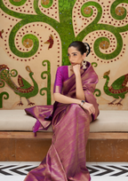 Elegant Purple Silk Handloom weaving saree