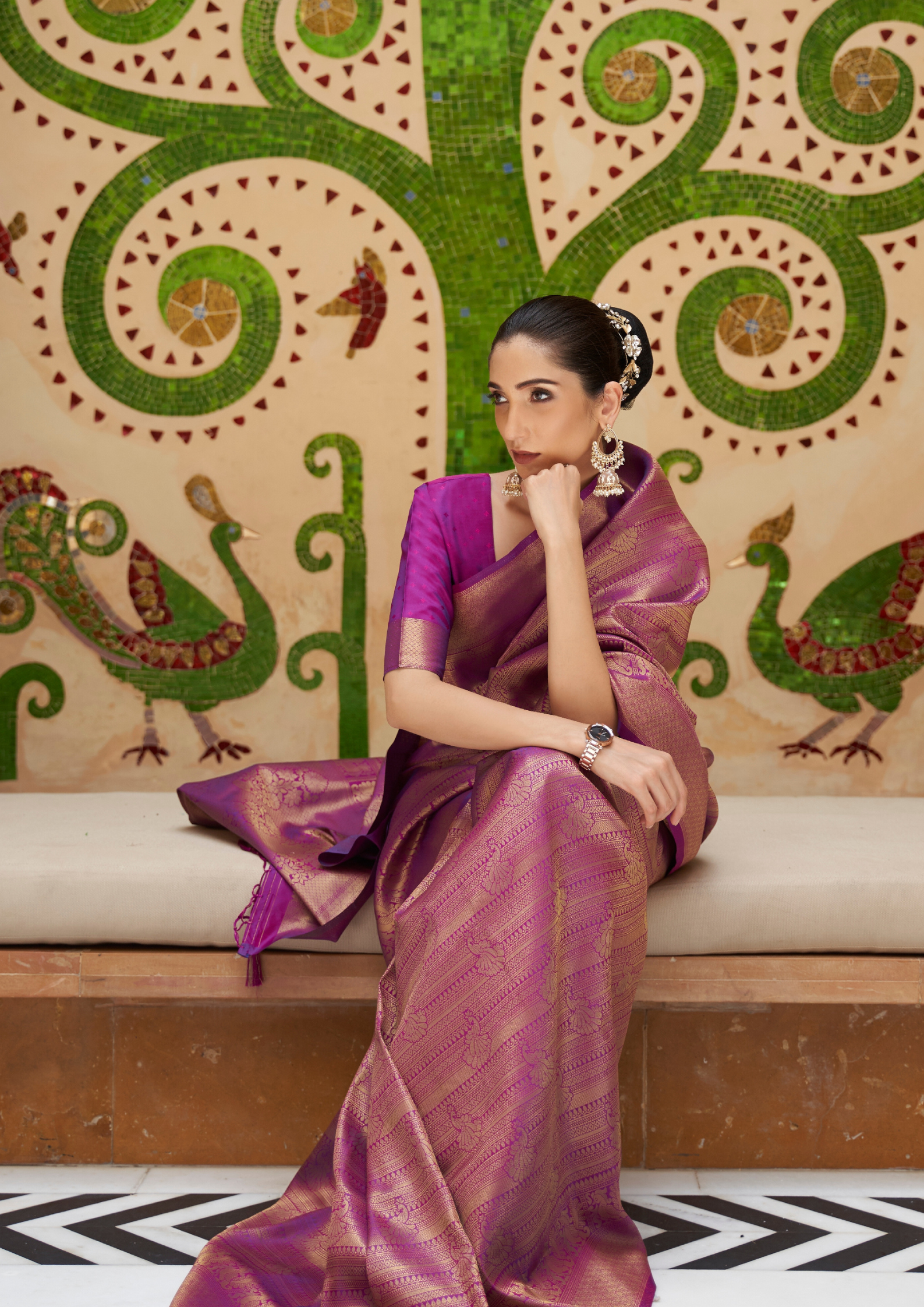 Elegant Purple Silk Handloom weaving saree