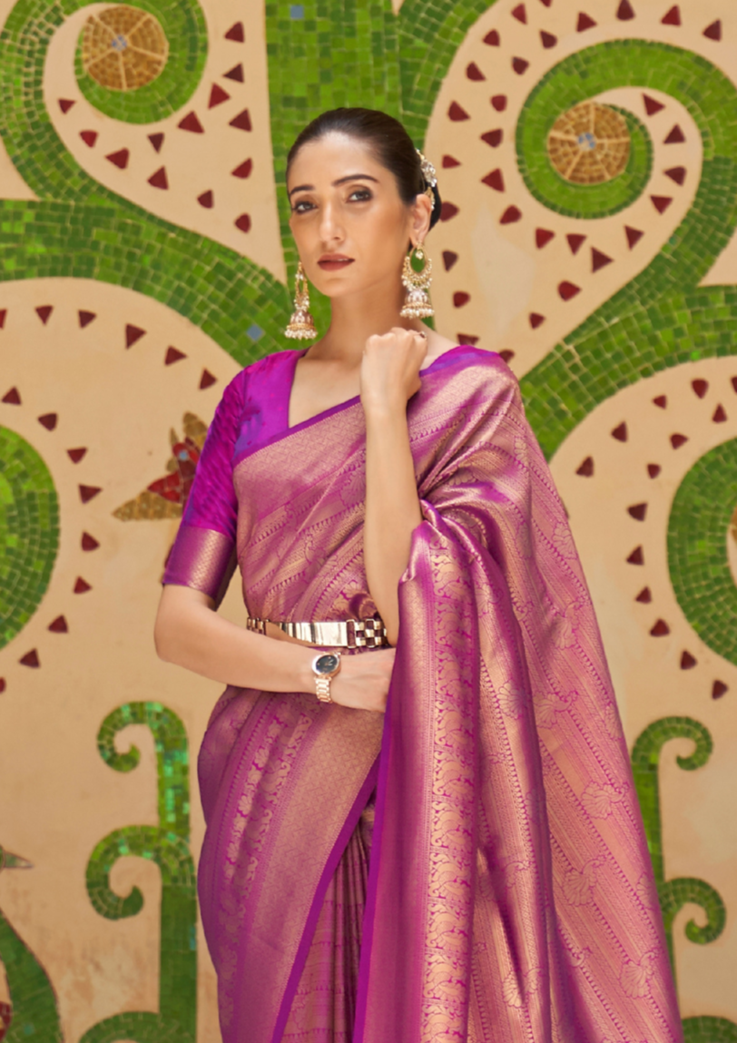 Elegant Purple Silk Handloom weaving saree
