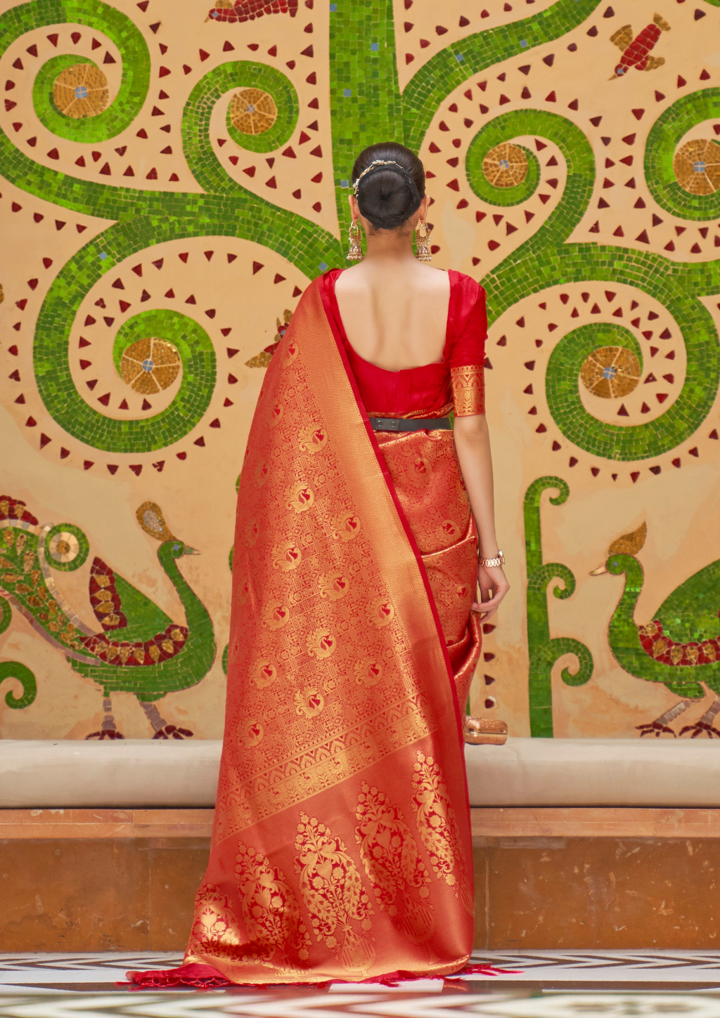 Elegant Orange Silk Handloom weaving saree