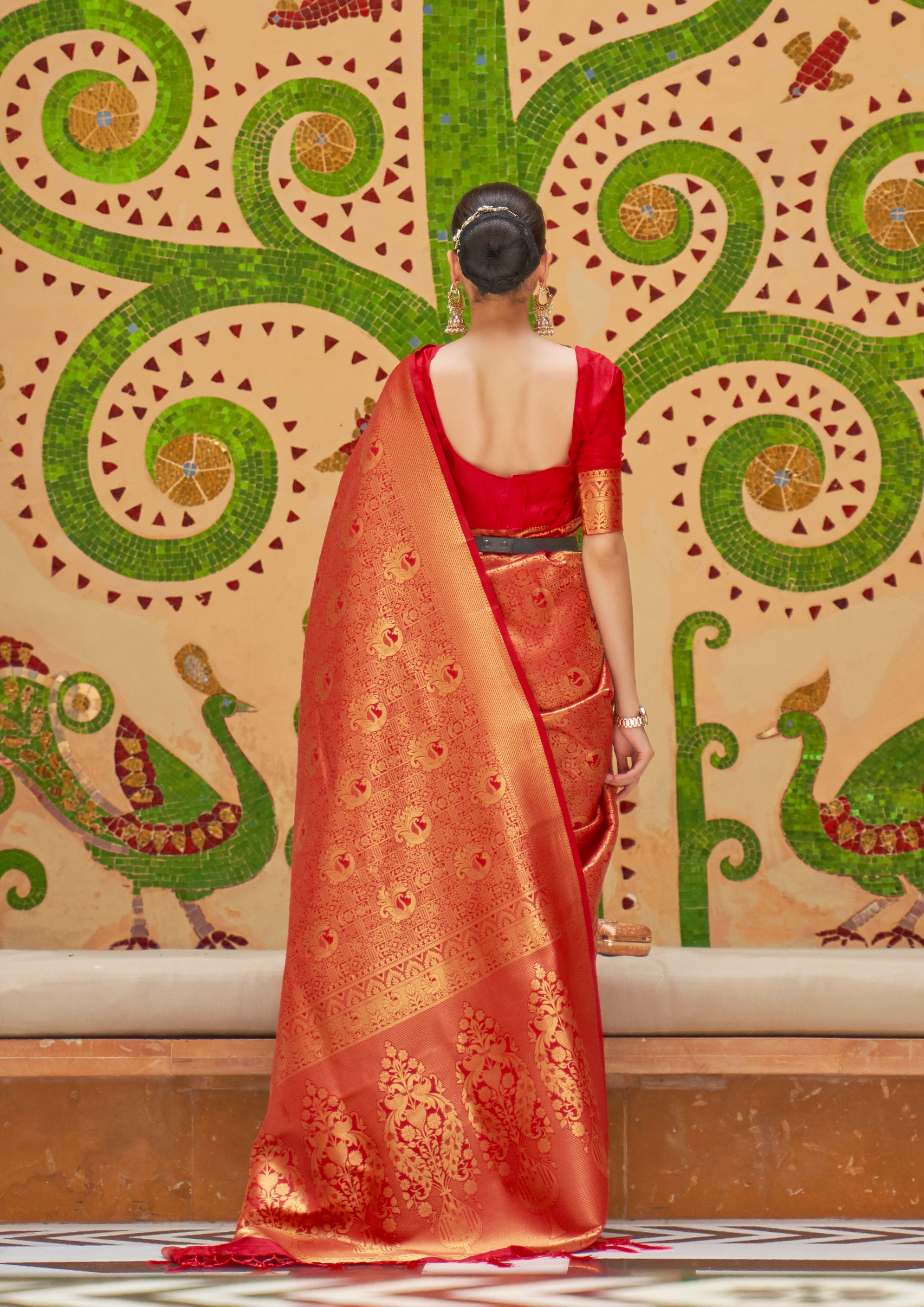Elegant Orange Silk Handloom weaving saree