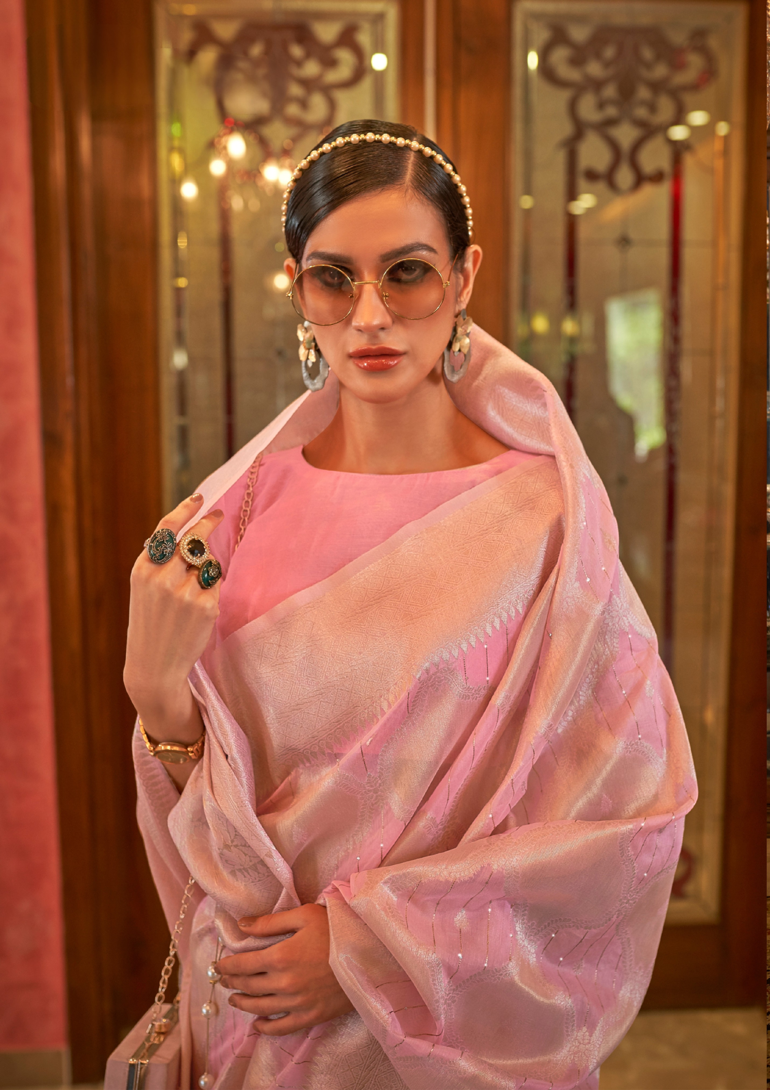 Modal Sequins Value Added Pink Silk Saree