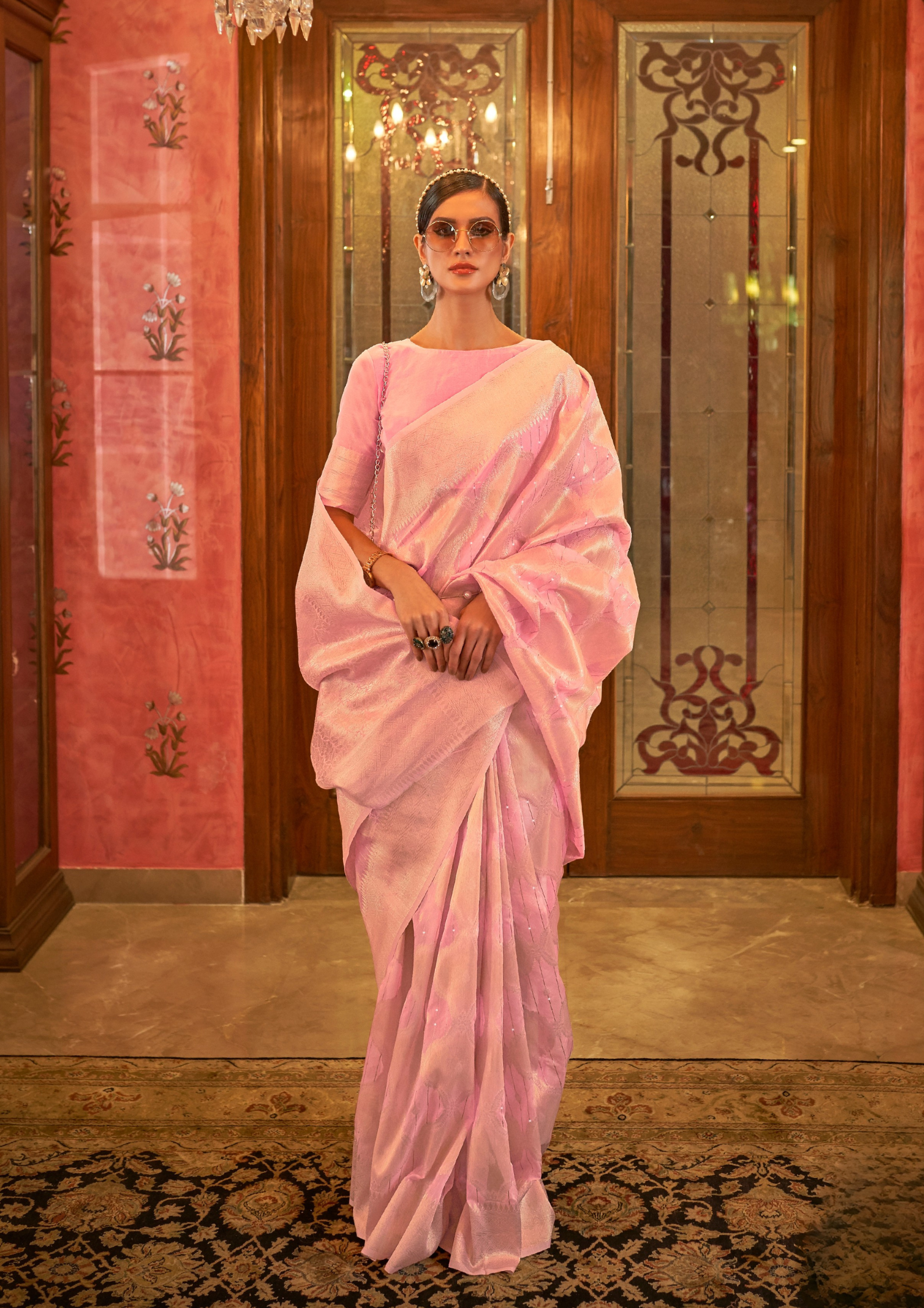 Modal Sequins Value Added Pink Silk Saree
