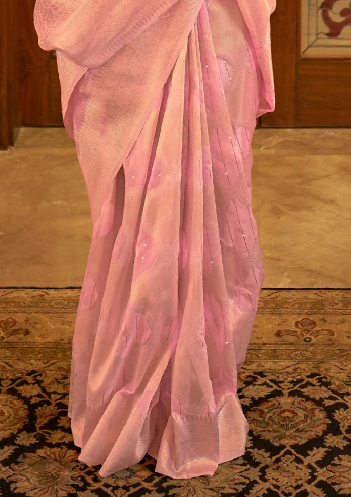 Modal Sequins Value Added Pink Silk Saree