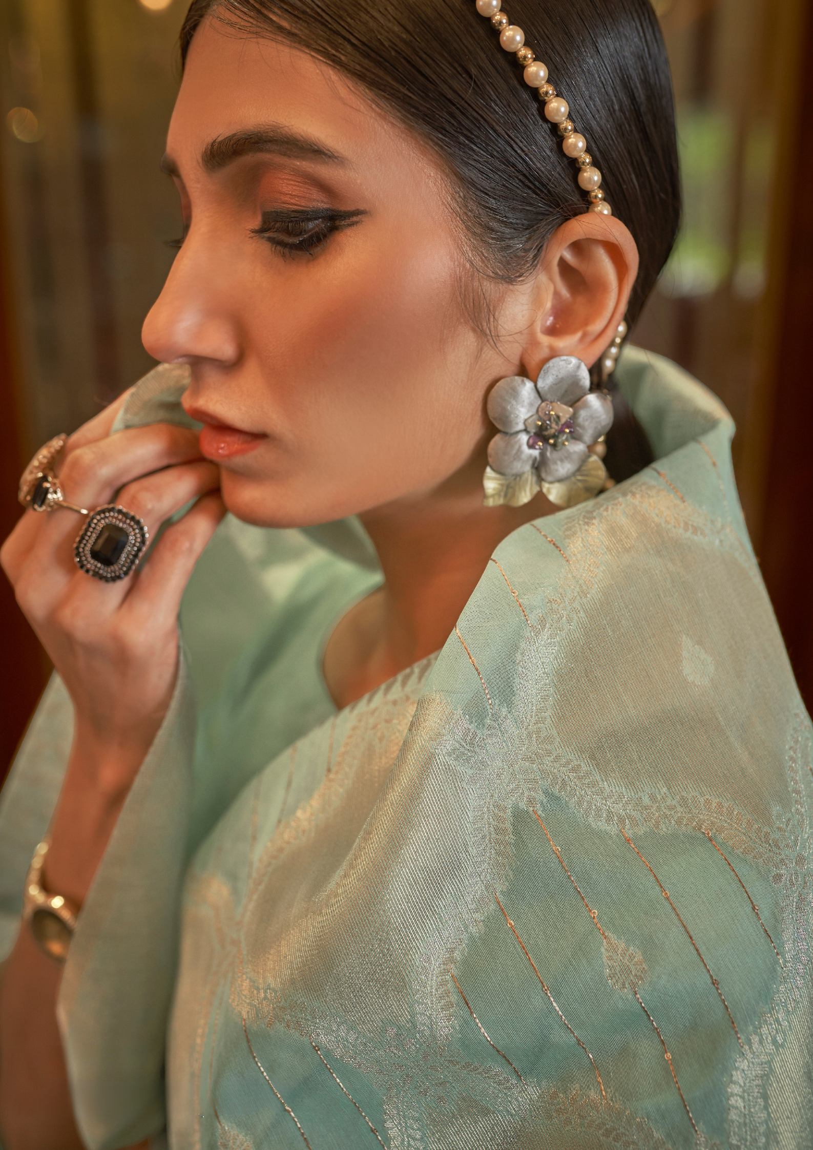 Modal Sequins Value Added Turquoise Silk Saree