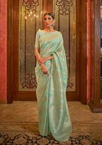 Modal Sequins Value Added Turquoise Silk Saree