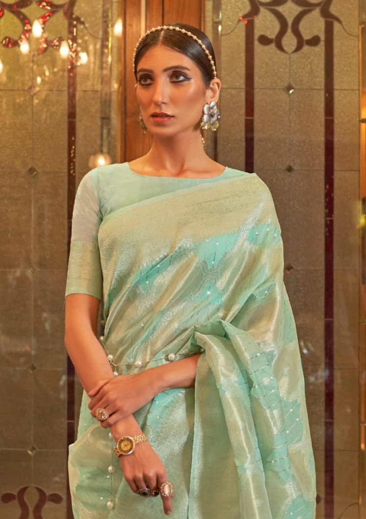 Modal Sequins Value Added Turquoise Silk Saree