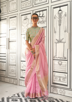 Light Pink Moss Chiffon handloom weaving saree