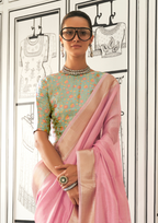 Light Pink Moss Chiffon handloom weaving saree