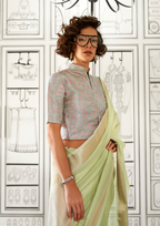 Light Green Moss Chiffon handloom weaving saree