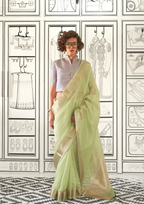 Light Green Moss Chiffon handloom weaving saree