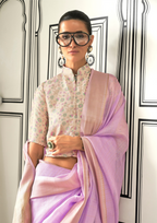 Lilac Moss Chiffon handloom weaving saree