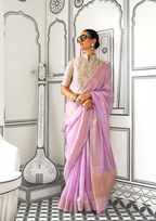 Lilac Moss Chiffon handloom weaving saree