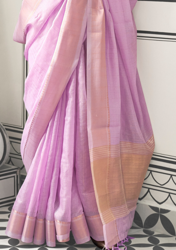 Lilac Moss Chiffon handloom weaving saree
