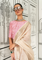 Gold Moss Chiffon handloom weaving saree
