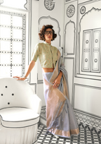 Gray Moss Chiffon handloom weaving saree