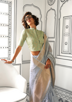 Gray Moss Chiffon handloom weaving saree