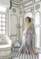 Gray Moss Chiffon handloom weaving saree