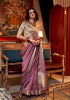 Pink moss chiffon handloom weaving saree