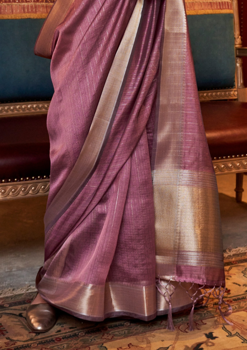 Pink moss chiffon handloom weaving saree