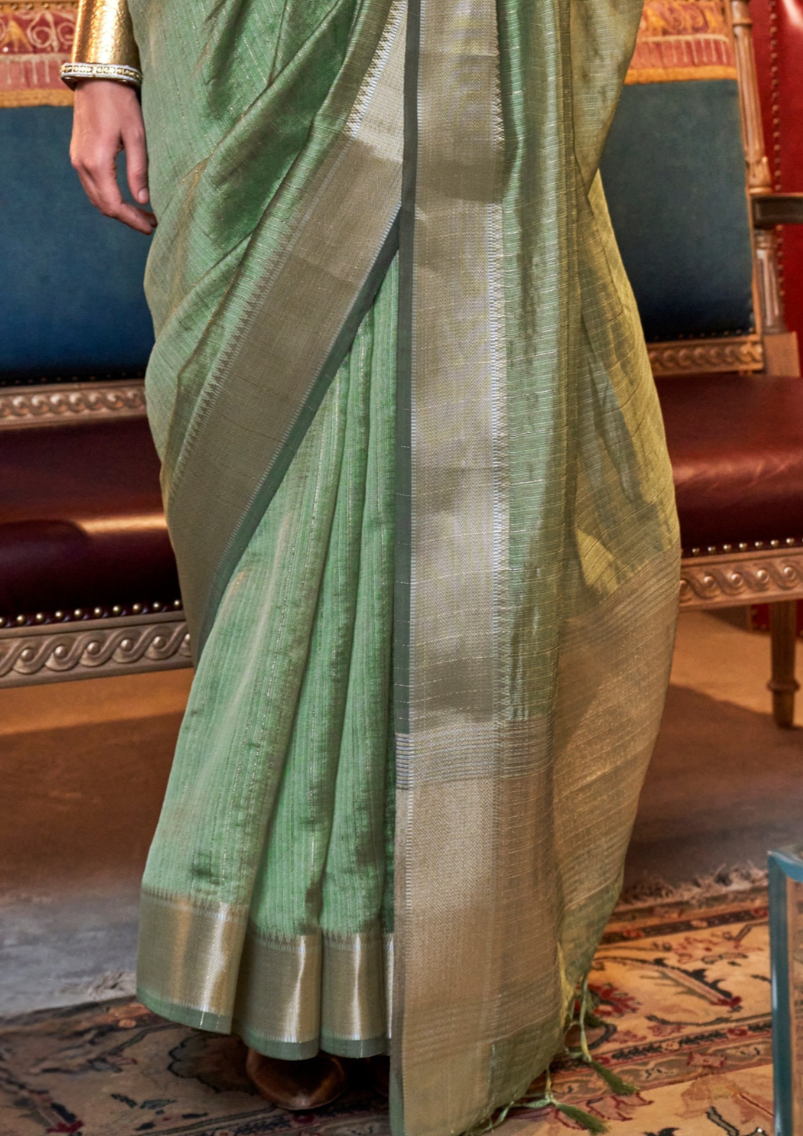 Green moss chiffon handloom weaving saree