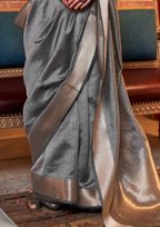 Grey moss chiffon handloom weaving saree