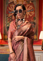 Brick Red moss chiffon handloom weaving saree