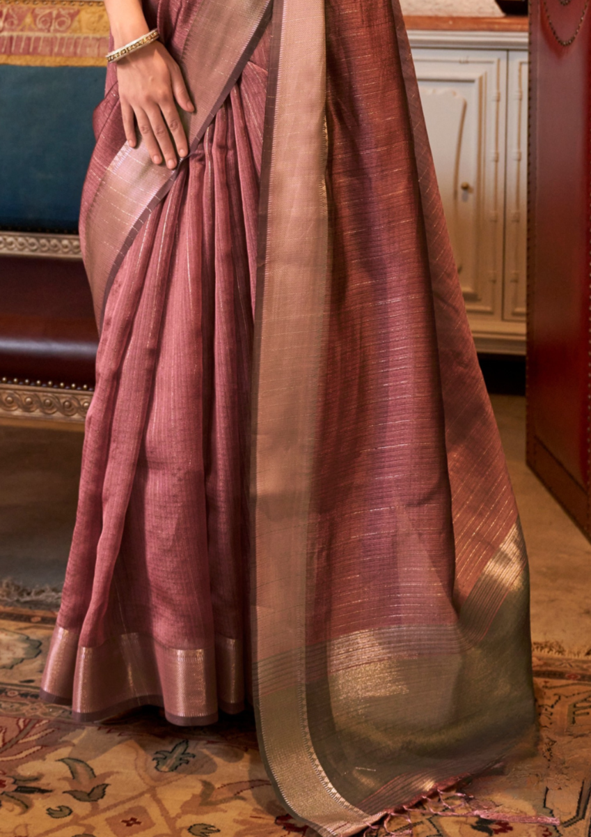 Brick Red moss chiffon handloom weaving saree