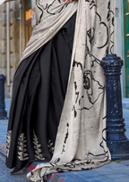 Light Base with Black Print Satin Crepe Saree