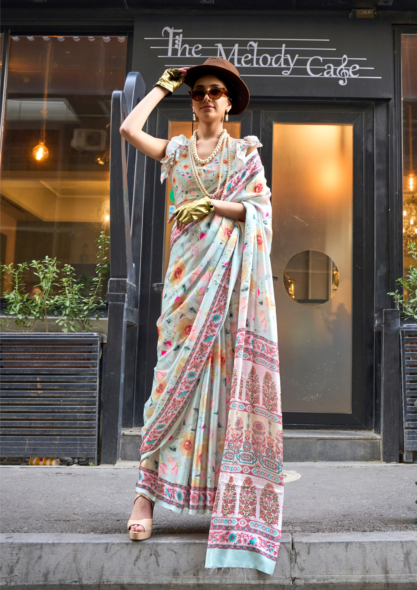 Multicolor Printed Satin Georgette Saree