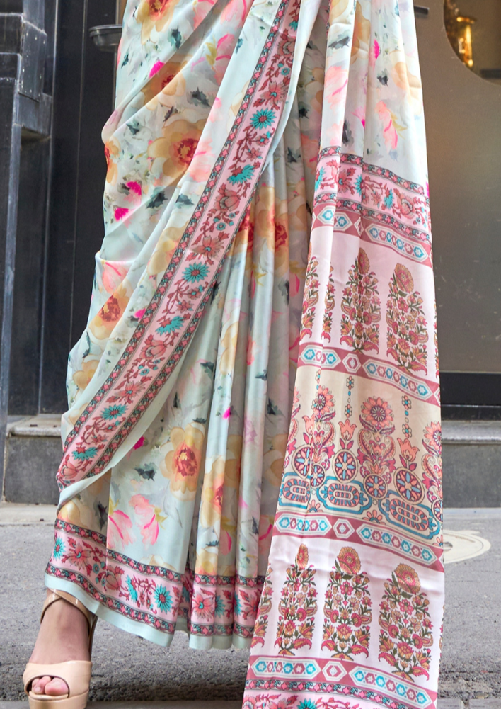 Multicolor Printed Satin Georgette Saree