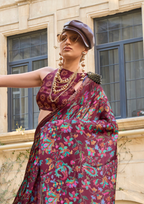 Royal Pink Multicolor Printed Satin Georgette Saree