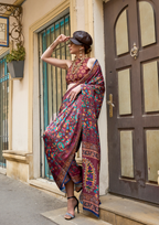 Royal Pink Multicolor Printed Satin Georgette Saree