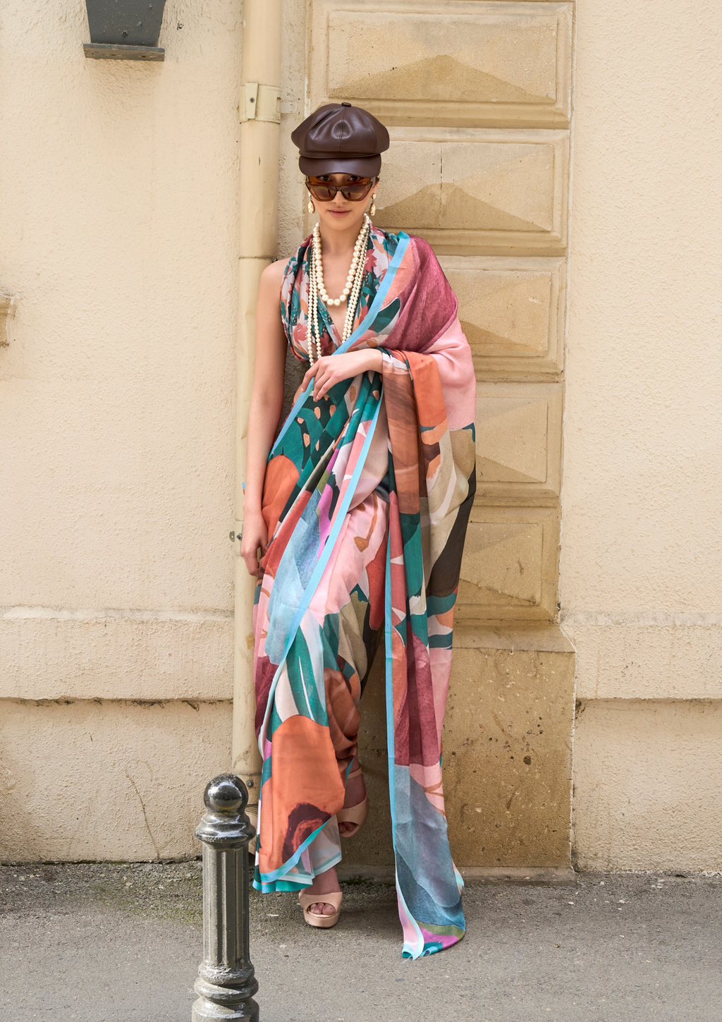 Elegant Multicolor Printed Satin Georgette Saree