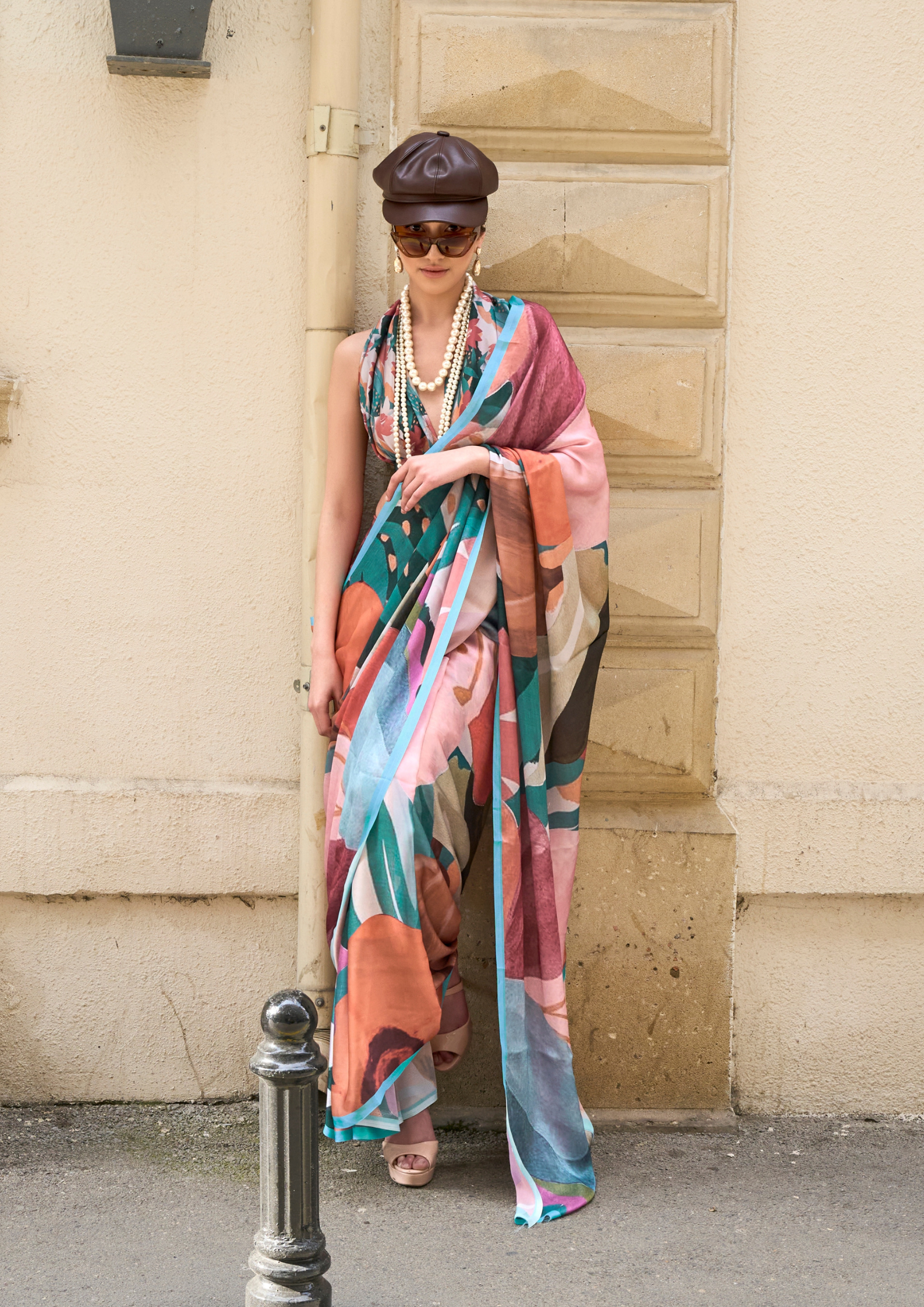 Elegant Multicolor Printed Satin Georgette Saree