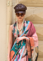 Elegant Multicolor Printed Satin Georgette Saree