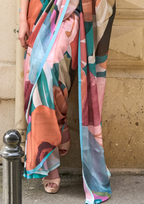 Elegant Multicolor Printed Satin Georgette Saree