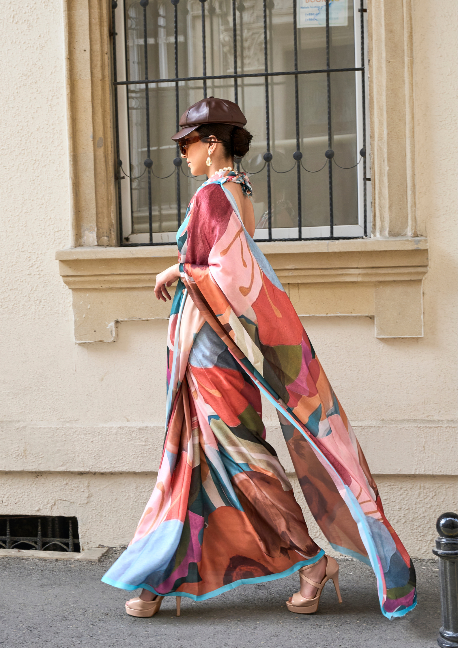 Elegant Multicolor Printed Satin Georgette Saree